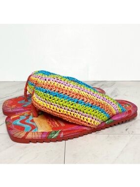 Farm Rio Toucans Crochet Multicolor Puffy Flip Flop 6